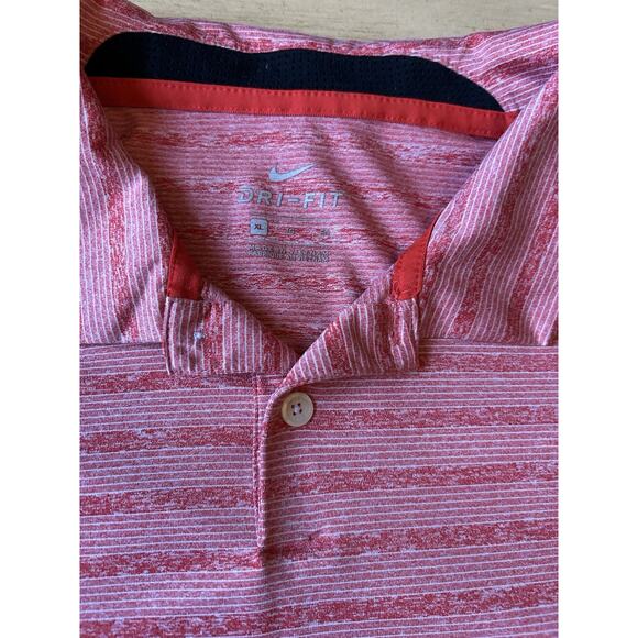 Nike Polo Shirt Mens XL Red Striped Casual Golf Rugby Performance Dri Fit Preppy - Picture 3 of 6